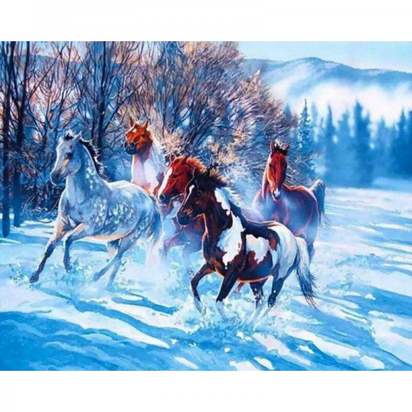 Running Horses in Winter - Painting by Numbers Canada